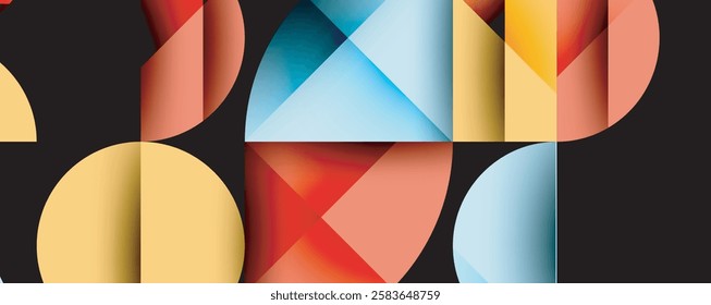 Abstract geometric pattern with intersecting circles and triangles in gradients. The high-contrast composition creates depth and a dynamic, modern aesthetic