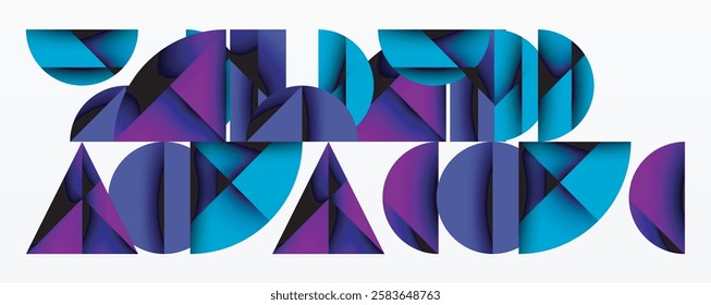 Abstract geometric pattern with intersecting circles and triangles in gradients. The high-contrast composition creates depth and a dynamic, modern aesthetic