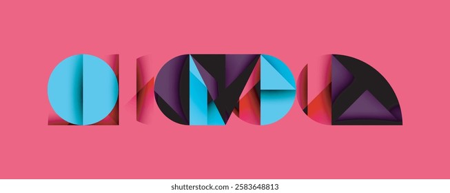 Abstract geometric pattern with intersecting circles and triangles in gradients. The high-contrast composition creates depth and a dynamic, modern aesthetic