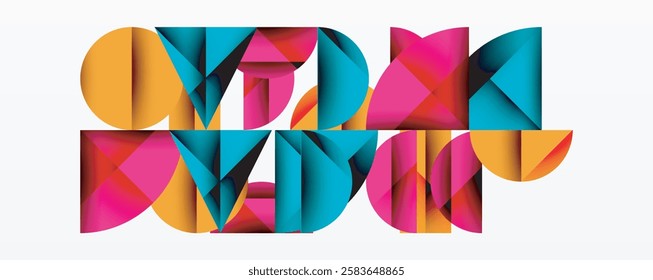 Abstract geometric pattern with intersecting circles and triangles in gradients. The high-contrast composition creates depth and a dynamic, modern aesthetic