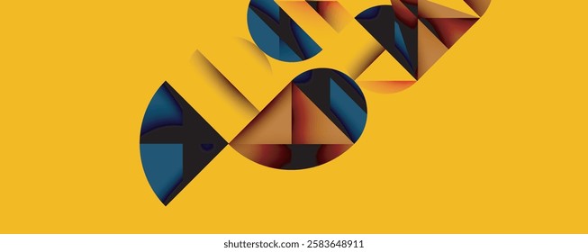 Abstract geometric pattern with intersecting circles and triangles in gradients. The high-contrast composition creates depth and a dynamic, modern aesthetic