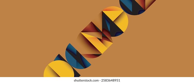 Abstract geometric pattern with intersecting circles and triangles in gradients. The high-contrast composition creates depth and a dynamic, modern aesthetic