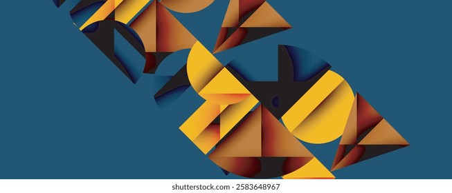 Abstract geometric pattern with intersecting circles and triangles in gradients. The high-contrast composition creates depth and a dynamic, modern aesthetic