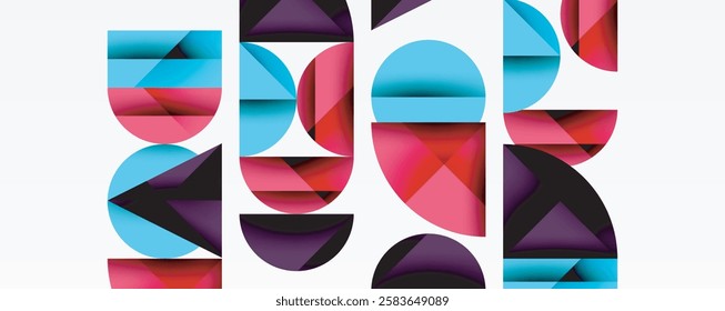 Abstract geometric pattern with intersecting circles and triangles in gradients. The high-contrast composition creates depth and a dynamic, modern aesthetic