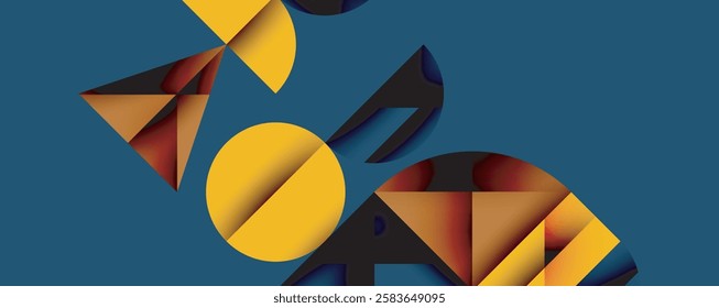 Abstract geometric pattern with intersecting circles and triangles in gradients. The high-contrast composition creates depth and a dynamic, modern aesthetic