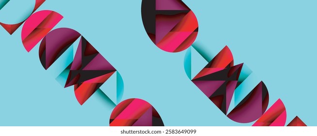 Abstract geometric pattern with intersecting circles and triangles in gradients. The high-contrast composition creates depth and a dynamic, modern aesthetic