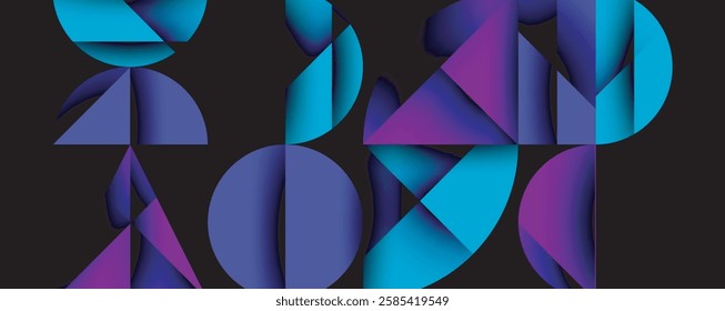 Abstract geometric pattern with intersecting circles and triangles in gradients. The high-contrast composition creates depth and a dynamic, modern aesthetic