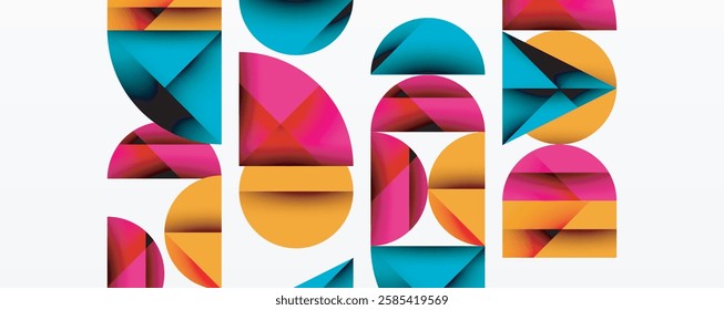 Abstract geometric pattern with intersecting circles and triangles in gradients. The high-contrast composition creates depth and a dynamic, modern aesthetic