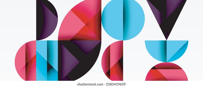 Abstract geometric pattern with intersecting circles and triangles in gradients. The high-contrast composition creates depth and a dynamic, modern aesthetic