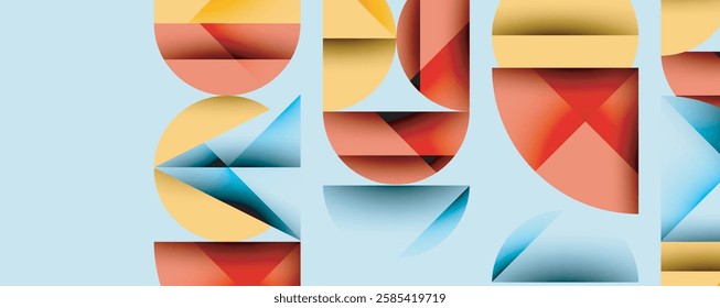 Abstract geometric pattern with intersecting circles and triangles in gradients. The high-contrast composition creates depth and a dynamic, modern aesthetic