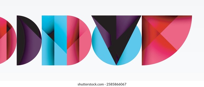 Abstract geometric pattern with intersecting circles and triangles in gradients. The high-contrast composition creates depth and a dynamic, modern aesthetic