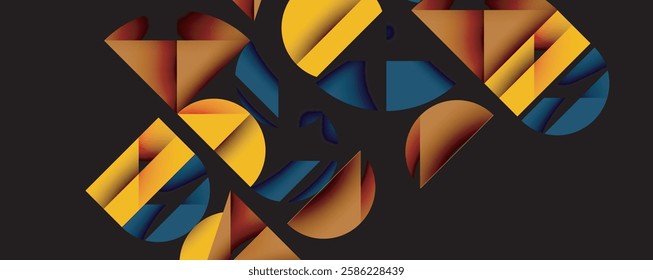 Abstract geometric pattern with intersecting circles and triangles in gradients. The high-contrast composition creates depth and a dynamic, modern aesthetic