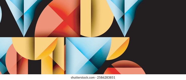 Abstract geometric pattern with intersecting circles and triangles in gradients. The high-contrast composition creates depth and a dynamic, modern aesthetic