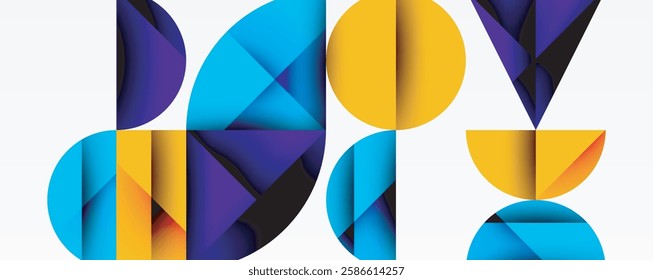 Abstract geometric pattern with intersecting circles and triangles in gradients. The high-contrast composition creates depth and a dynamic, modern aesthetic