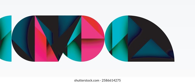 Abstract geometric pattern with intersecting circles and triangles in gradients. The high-contrast composition creates depth and a dynamic, modern aesthetic