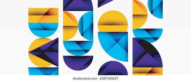 Abstract geometric pattern with intersecting circles and triangles in gradients. The high-contrast composition creates depth and a dynamic, modern aesthetic