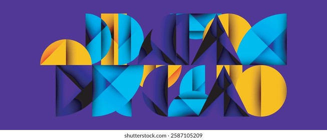 Abstract geometric pattern with intersecting circles and triangles in gradients. The high-contrast composition creates depth and a dynamic, modern aesthetic