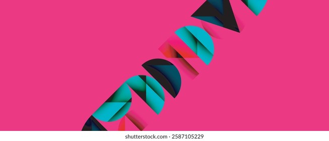 Abstract geometric pattern with intersecting circles and triangles in gradients. The high-contrast composition creates depth and a dynamic, modern aesthetic