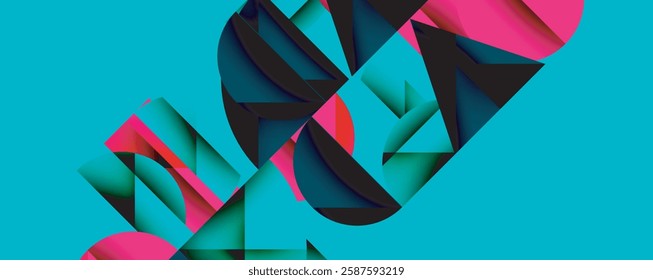 Abstract geometric pattern with intersecting circles and triangles in gradients. The high-contrast composition creates depth and a dynamic, modern aesthetic