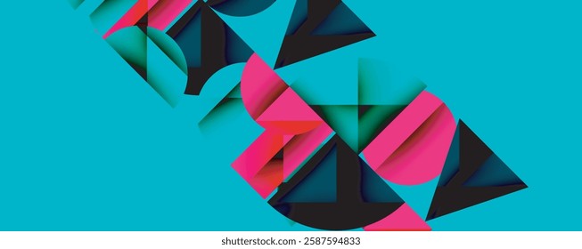 Abstract geometric pattern with intersecting circles and triangles in gradients. The high-contrast composition creates depth and a dynamic, modern aesthetic