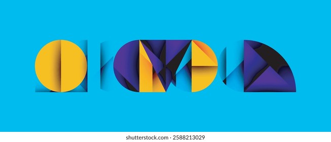 Abstract geometric pattern with intersecting circles and triangles in gradients. The high-contrast composition creates depth and a dynamic, modern aesthetic