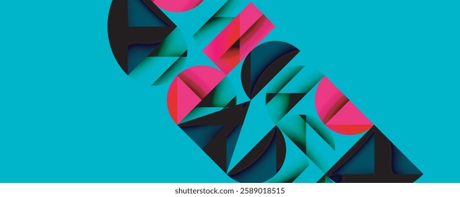 Abstract geometric pattern with intersecting circles and triangles in gradients. The high-contrast composition creates depth and a dynamic, modern aesthetic