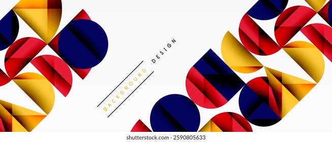 Abstract geometric pattern with intersecting circles and triangles in gradients. The high-contrast composition creates depth and a dynamic, modern aesthetic