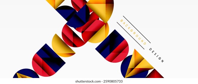 Abstract geometric pattern with intersecting circles and triangles in gradients. The high-contrast composition creates depth and a dynamic, modern aesthetic