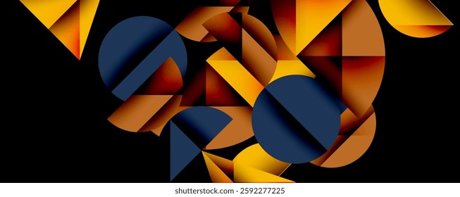 Abstract geometric pattern with intersecting circles and triangles in gradients. The high-contrast composition creates depth and a dynamic, modern aesthetic