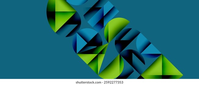 Abstract geometric pattern with intersecting circles and triangles in gradients. The high-contrast composition creates depth and a dynamic, modern aesthetic