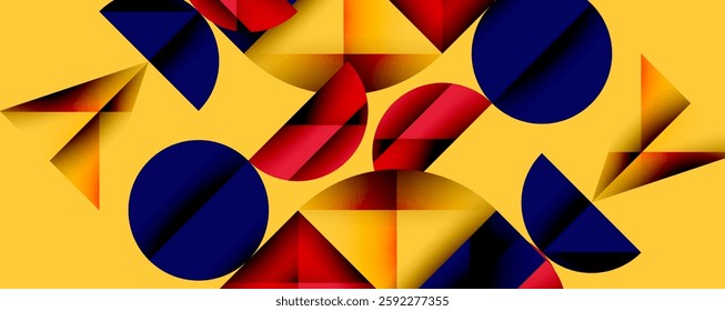 Abstract geometric pattern with intersecting circles and triangles in gradients. The high-contrast composition creates depth and a dynamic, modern aesthetic