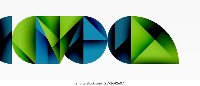 Abstract geometric pattern with intersecting circles and triangles in gradients. The high-contrast composition creates depth and a dynamic, modern aesthetic