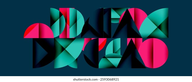 Abstract geometric pattern with intersecting circles and triangles in gradients. The high-contrast composition creates depth and a dynamic, modern aesthetic