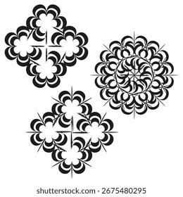Abstraktes geometrisches Muster. Kompliziertes florales Design. Schwarz-weiße Illustration. Dekoratives Vektorornament. EPS 10.