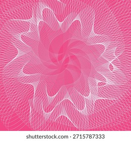 Patrón geométrico Abstractas con intrincadas líneas blancas que se arremolinan sobre un fondo rosa vibrante, que recuerda al arte de la espirografía o un diseño digital de mandala.