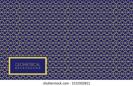 Abstract geometric pattern with lines, Blue and gold texture, seamless vector background.