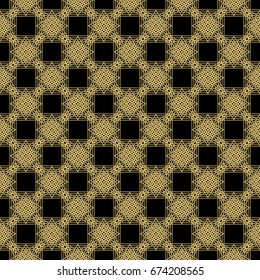 Abstract geometric pattern with lines. Gold and black seamless ornament. Endless golden background. Vector.