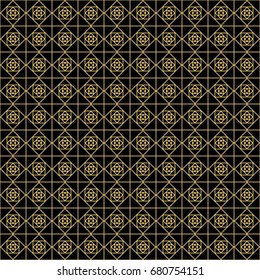 Abstract geometric pattern with lines. Gold and black seamless ornament. Endless golden background. Vector.