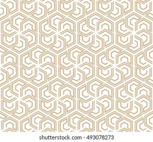 Abstract geometric pattern with lines, hexagons. A seamless vector background. White and gold texture. Stylish graphic pattern.