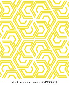 Abstract geometric pattern with lines, hexagons. A seamless vector background. White and yellow texture. Stylish graphic pattern.
