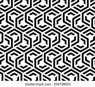 Abstract geometric pattern with lines, hexagons. A seamless vector background. White and black texture. Graphic modern pattern