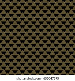 Abstract geometric pattern with lines and overlapping triangles. Seamless vector background in dark blue and gold color. Texture. Vector.