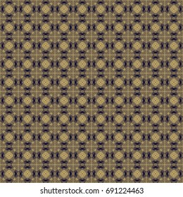 Abstract geometric pattern with lines and overlapping triangles. Seamless vector background in dark blue and gold color. Texture. Vector.