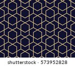 Abstract geometric pattern with lines, rhombuses A seamless vector background. Blue-black and gold texture