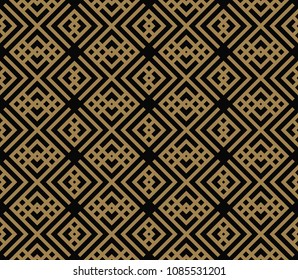Abstract geometric pattern with lines, rhombuses A seamless vector background. black and gold texture