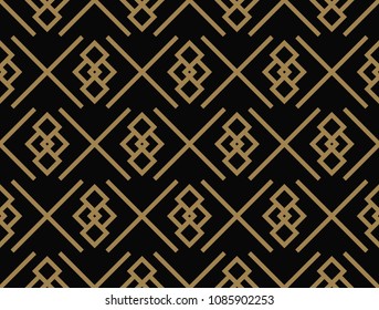 Abstract geometric pattern with lines, rhombuses A seamless vector background. black and gold texture