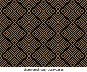 Abstract geometric pattern with lines, rhombuses A seamless vector background. black and gold texture