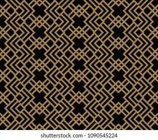 Abstract geometric pattern with lines, rhombuses A seamless vector background. black and gold texture