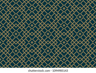 Abstract geometric pattern with lines, rhombuses A seamless vector background. Blue-black and gold texture