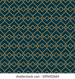 Abstract geometric pattern with lines, rhombuses A seamless vector background. Blue-black and gold texture